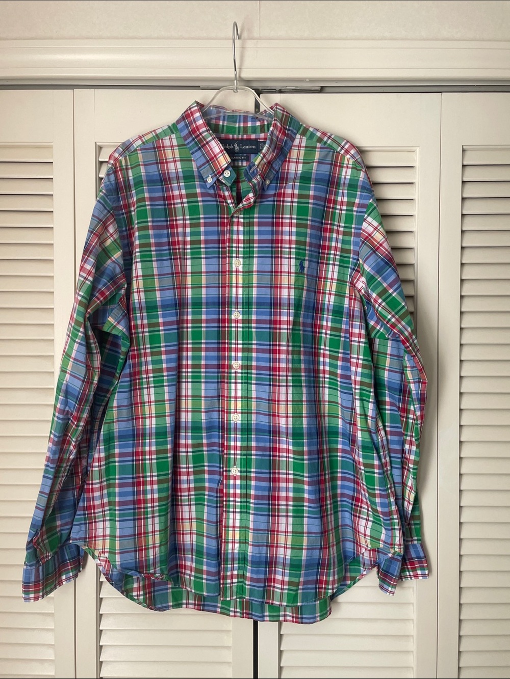 Ralph Lauren Blue, Green & Red Plaid Button-Down Shirt Mens Sz XL 100% cotton